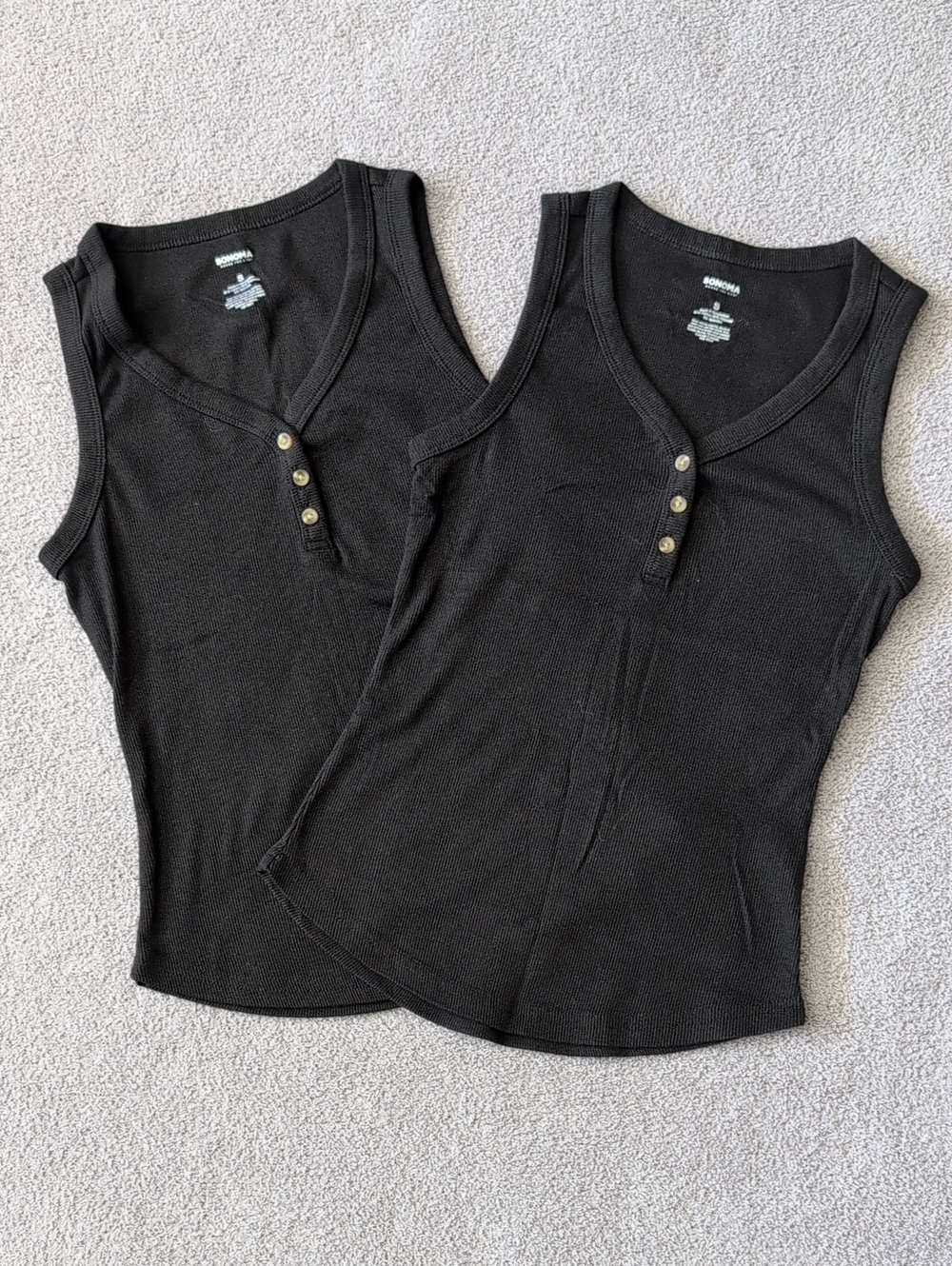 Sonoma Black Ribbed V-Neck Henley Tank Top Bundle Size S